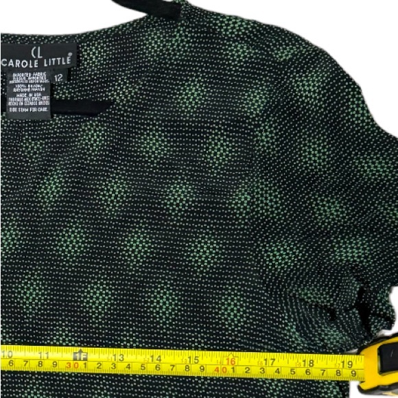 Vintage Carole Little Mini dress Scalelike design Neon Kelly Green Black Size 12 - Picture 5 of 7